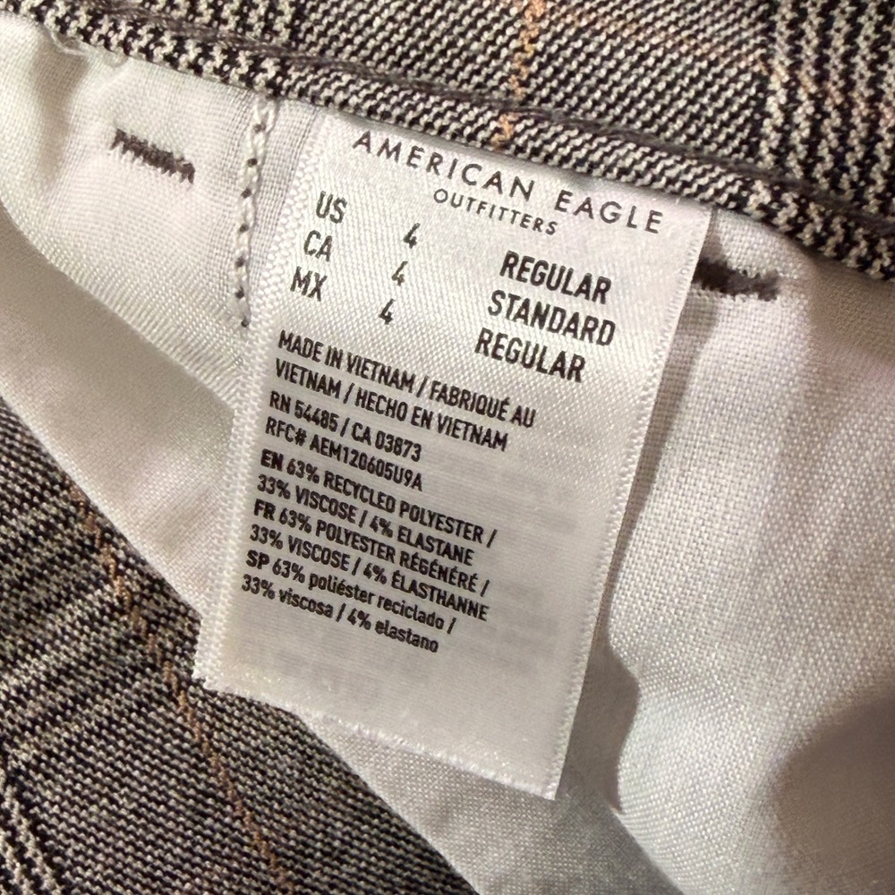 American Eagle Wide Leg Trouser Womens 4 Grey Glen Plaid Stretch High Rise Pant - Picture 9 of 11